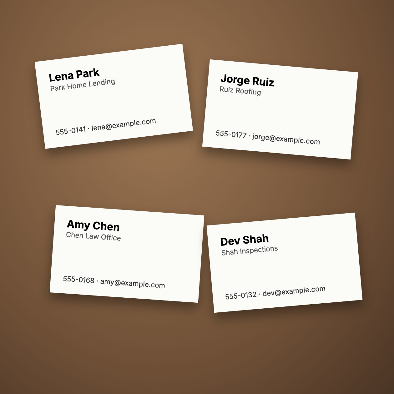 What you send: One photo of a stack of business cards.