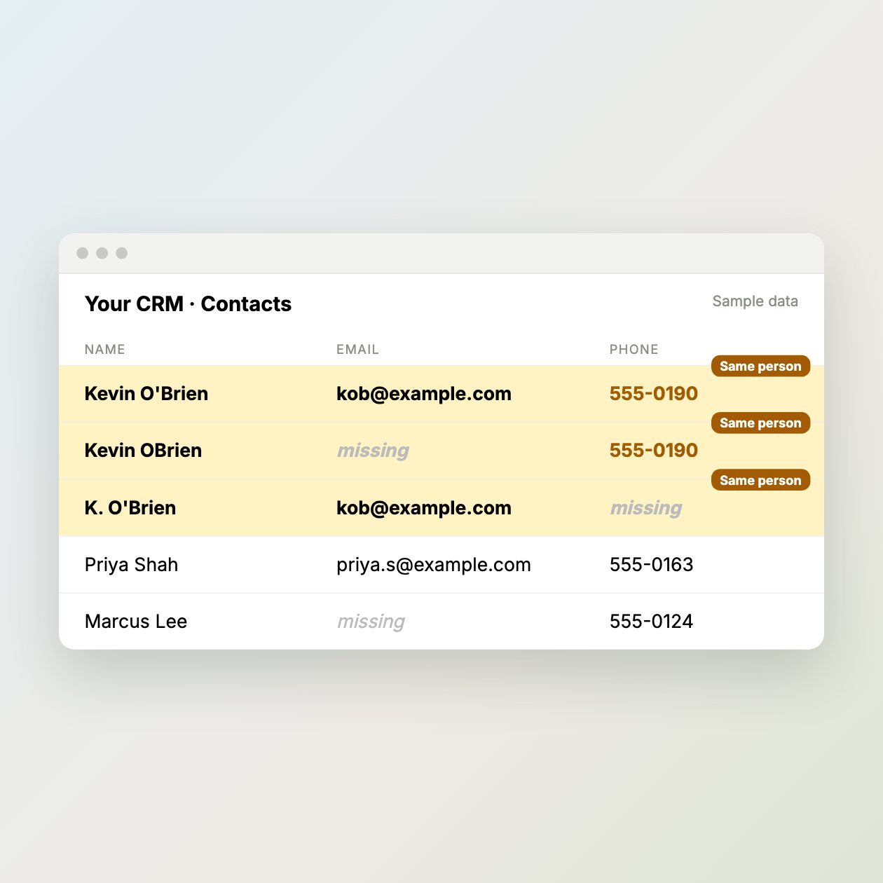 What you send: Nothing. Queva reads your CRM.