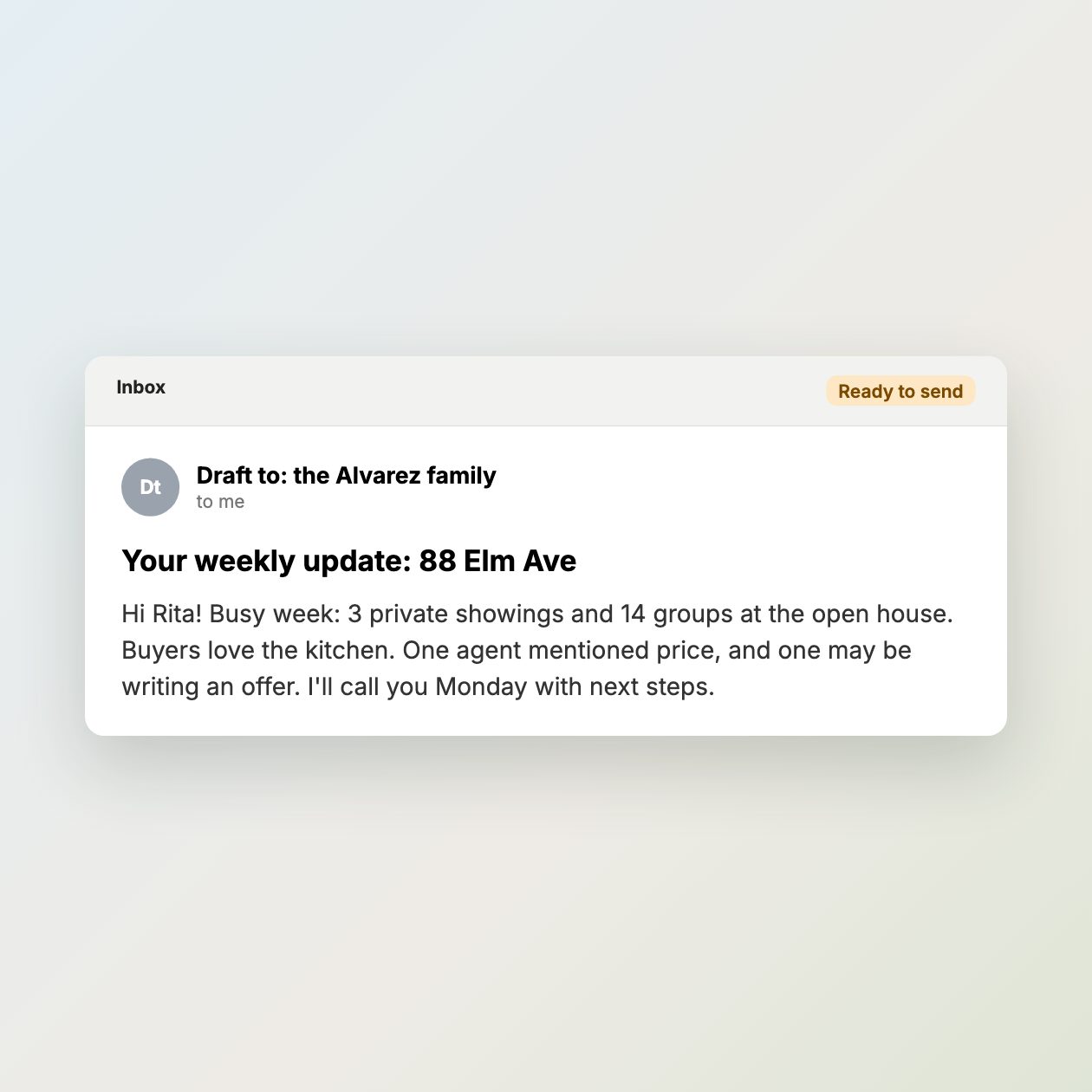 Seller weekly update