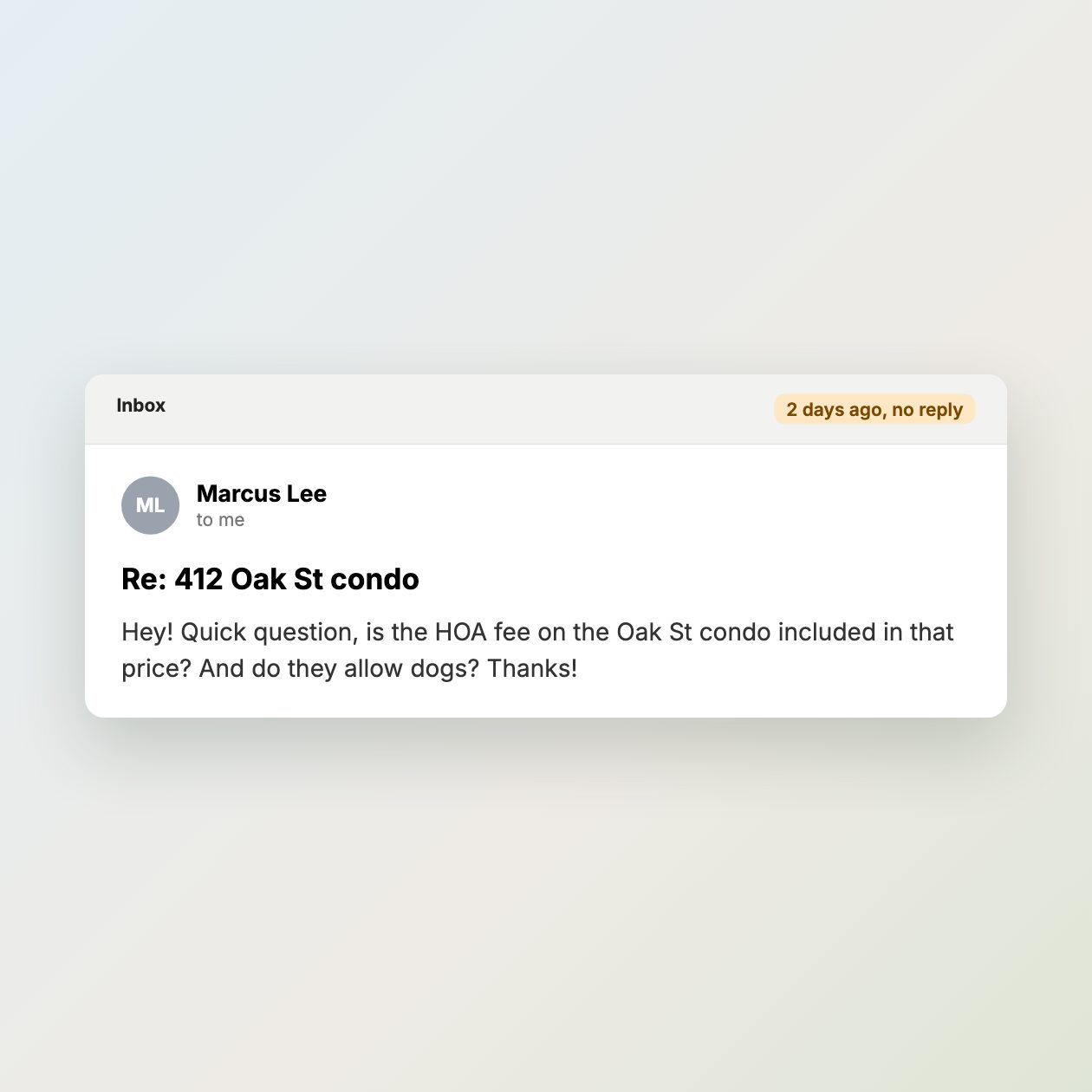 What you send: Nothing. Queva reads your inbox and CRM notes.